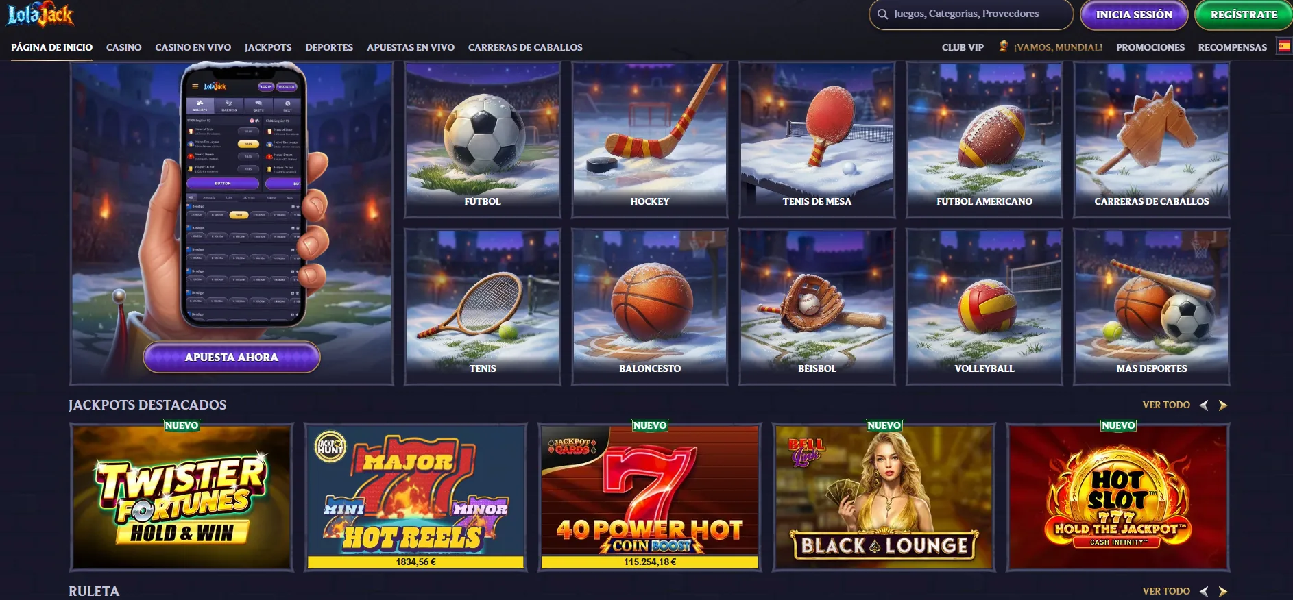 Lolajack Casino deportes y jackpots
